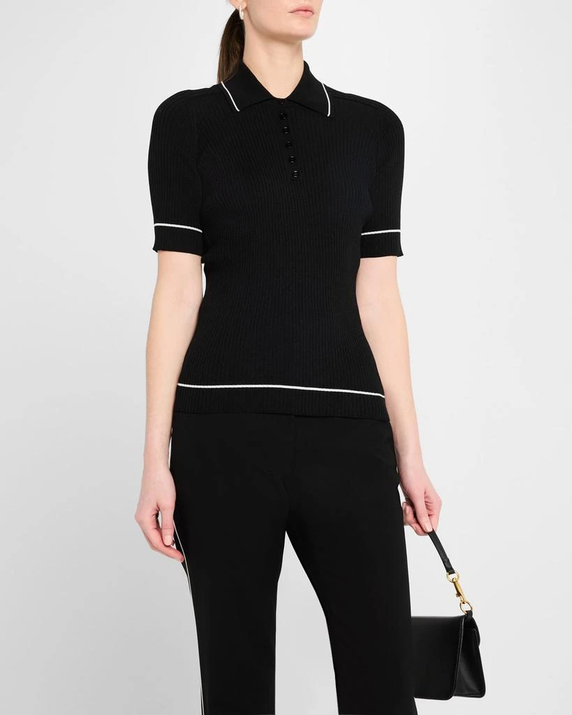 Lafayette 148 New York Ribbed Elbow-Sleeve Polo T-Shirt 4