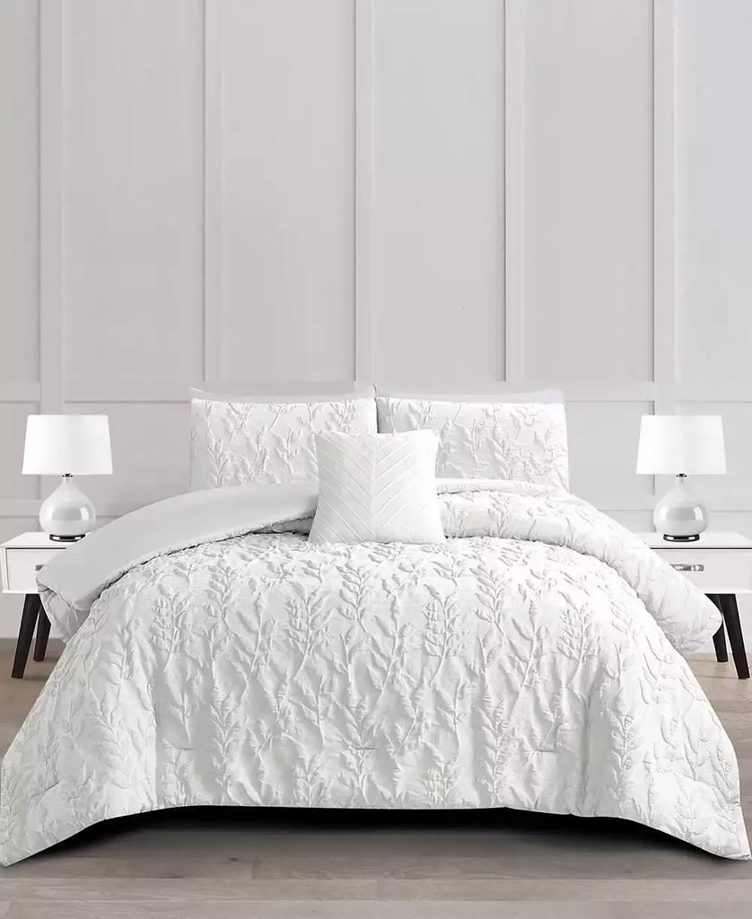 Rachel Roy Jacquard Puckered Botanical 4-Pc. Comforter Set