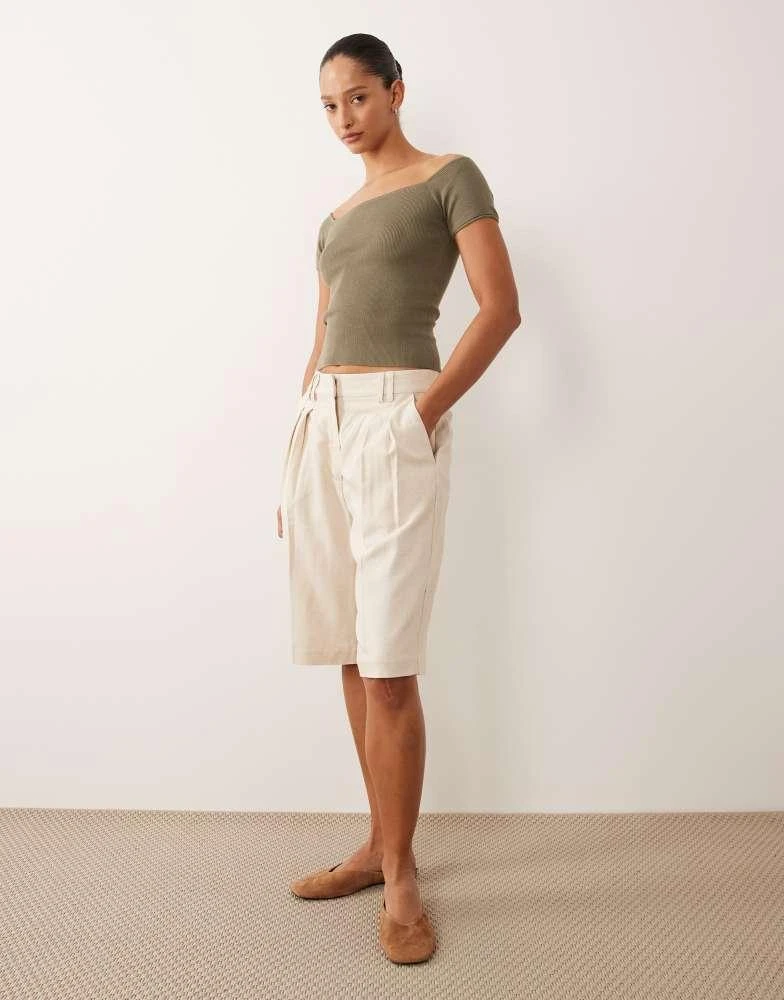 Mango Mango Teen off shoulder top in khaki 3