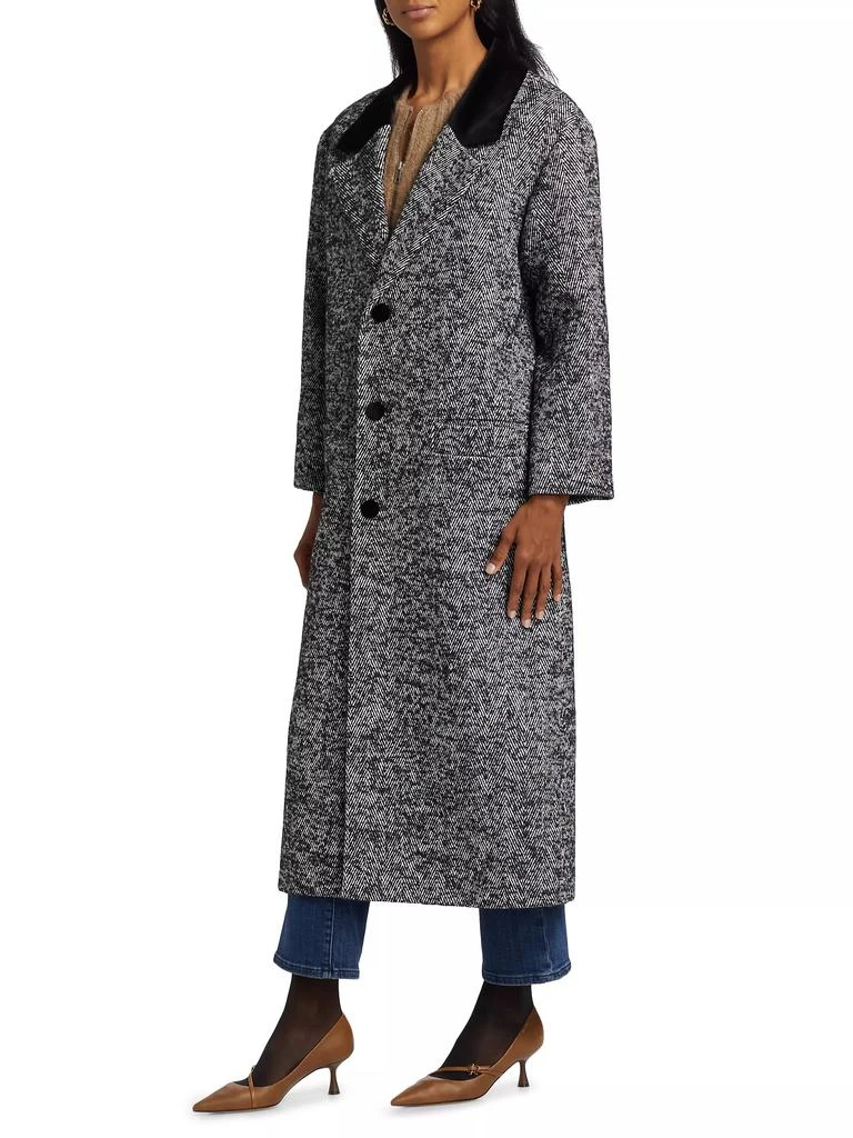 FRAME Herringbone Velvet-Trim Long Coat 4
