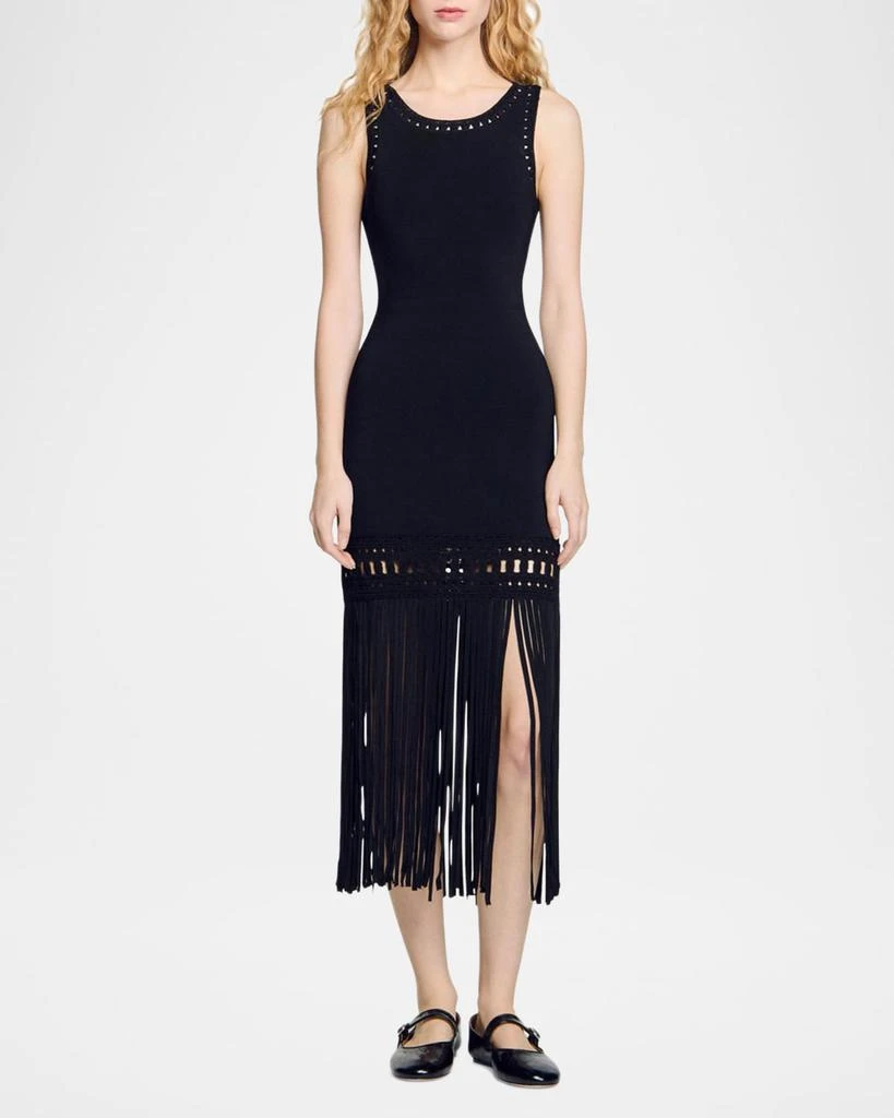 Sandro Lyne Fringe-Trim Midi Dress 4