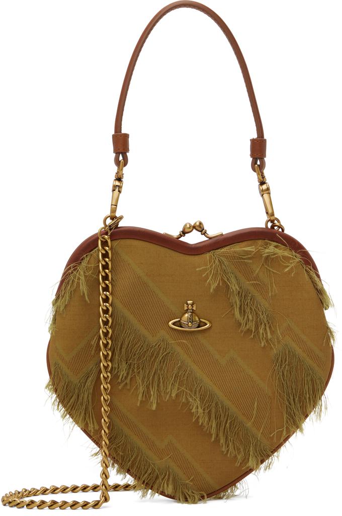 Vivienne Westwood Khaki 
Brown Fringes Fil Coupé Belle Heart Frame Bag