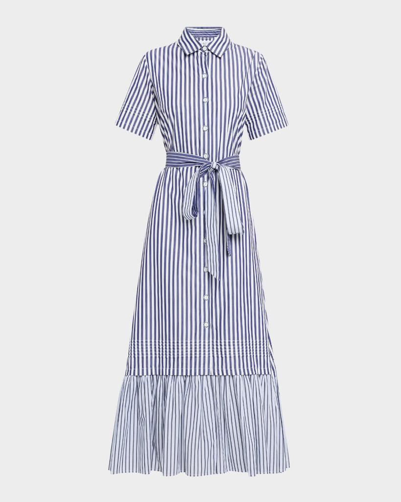 Evi Grintela Melanie Flounce Striped Cotton Midi Shirtdress