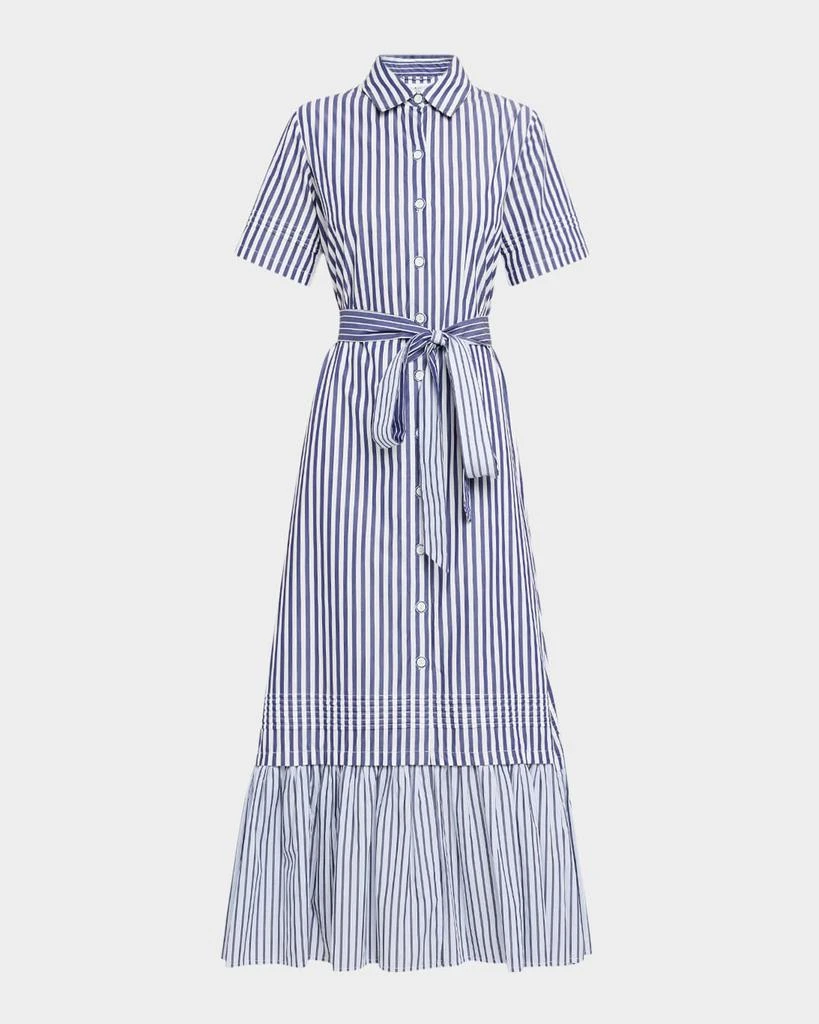 Evi Grintela Melanie Flounce Striped Cotton Midi Shirtdress 1