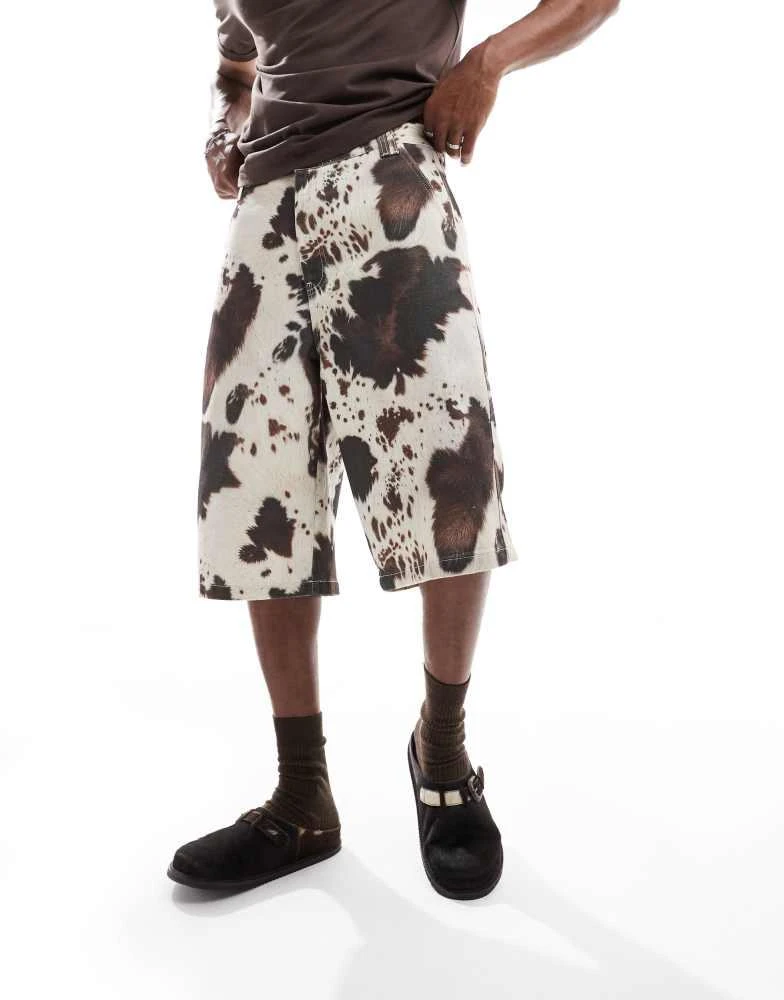 Bershka Bershka cow print jorts in brown 3