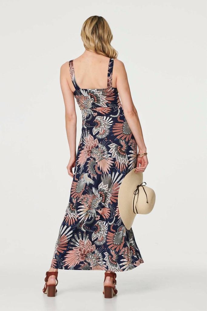 Papillon Sandra Fan Print Maxi Dress In Navy