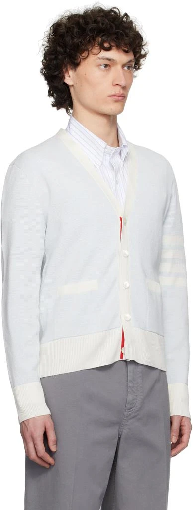 Thom Browne Blue Linen Cotton 4-Bar Relaxed Fit Cardigan 2