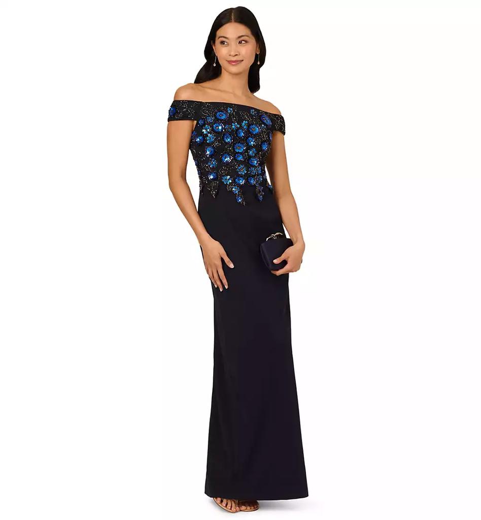 Adrianna Papell Women's Beaded Off-The-Shoulder Column Dress