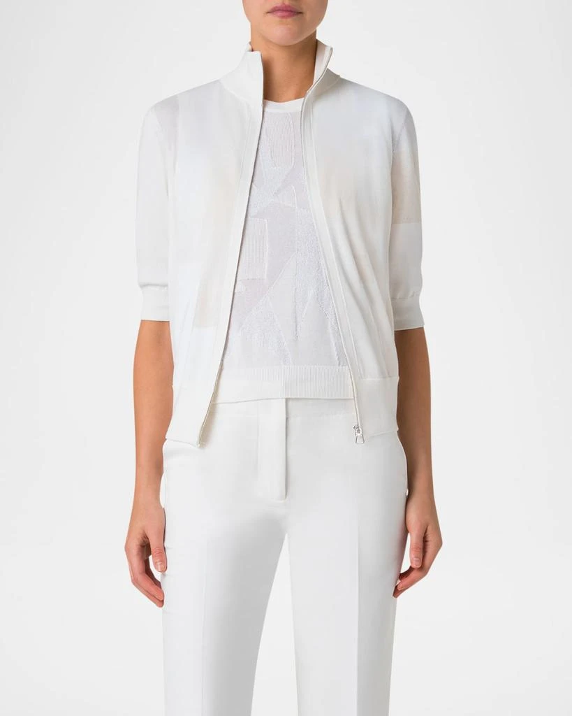 Akris Trapeze Jacquard Elbow-Sleeve Zip Cardigan 4