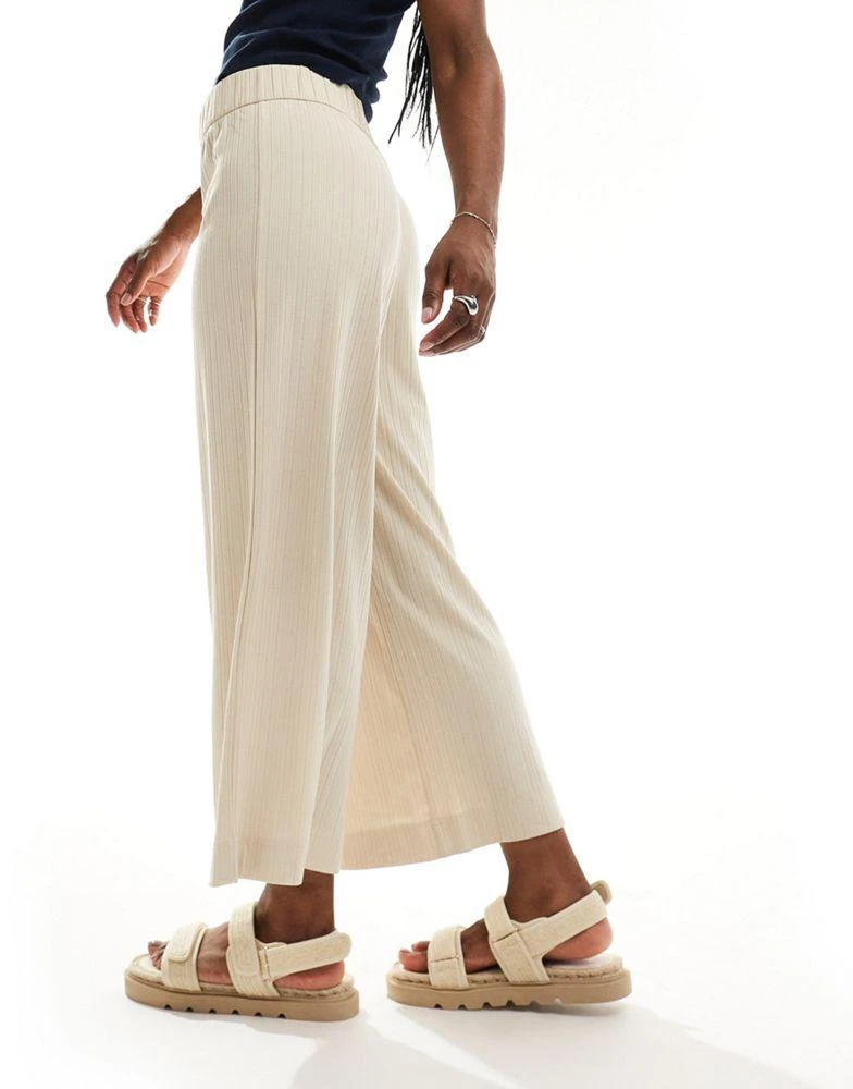 Monki Monki Cilla rib jersey cropped wide leg trousers in beige 4
