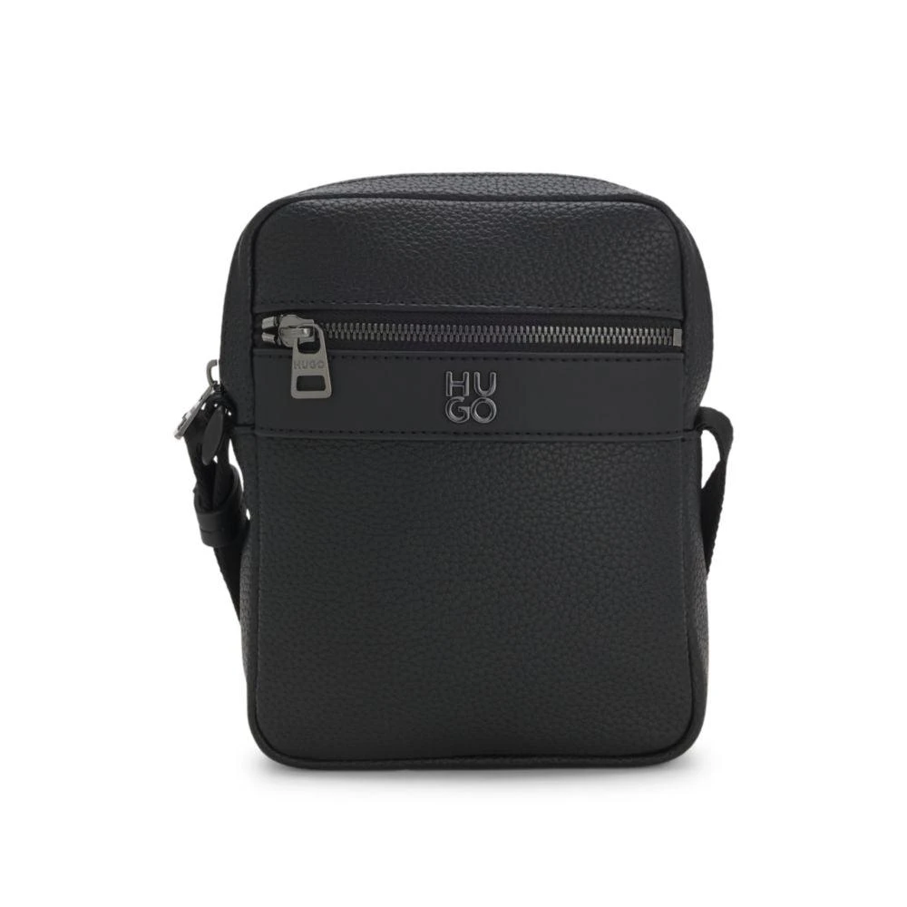 Hugo Boss Grained reporter bag with stacked-logo trim