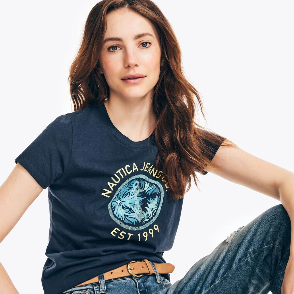 Nautica Nautica Womens Nautica Jeans Co. Sustainably Crafted Anchor Graphic T-Shirt 1