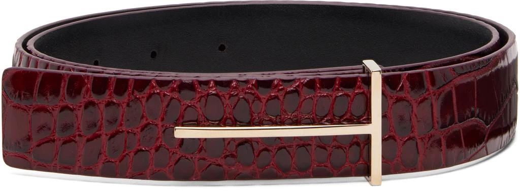 Tom Ford Burgundy Shiny Stamped Croc Belt