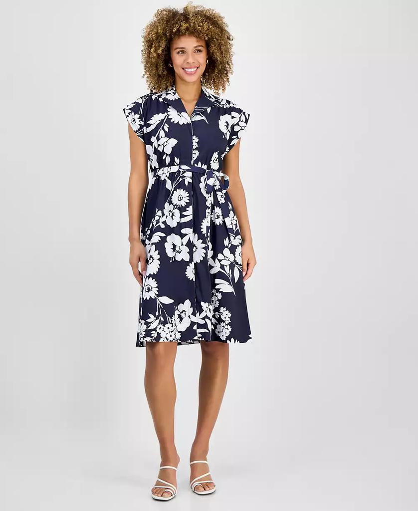 Sandra Darren Petite Cap-Sleeve Belted Shirtdress