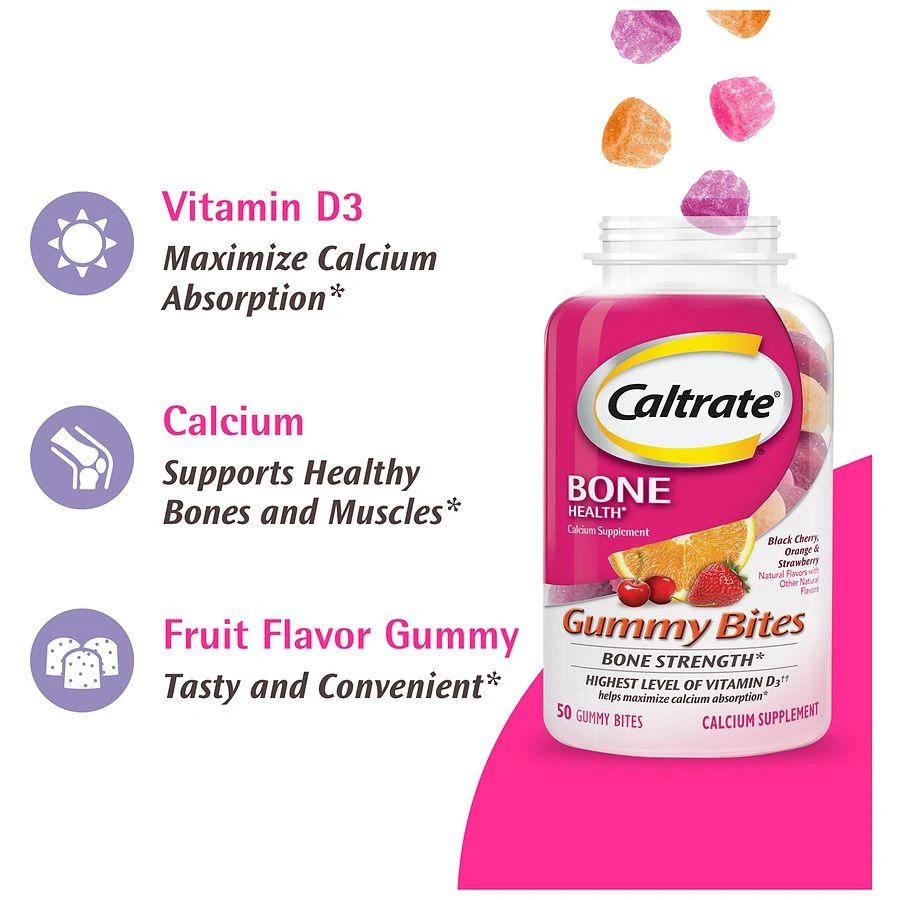 Caltrate Calcium and Vitamin D Supplement Gummy Black Cherry, Strawberry, Orange 6
