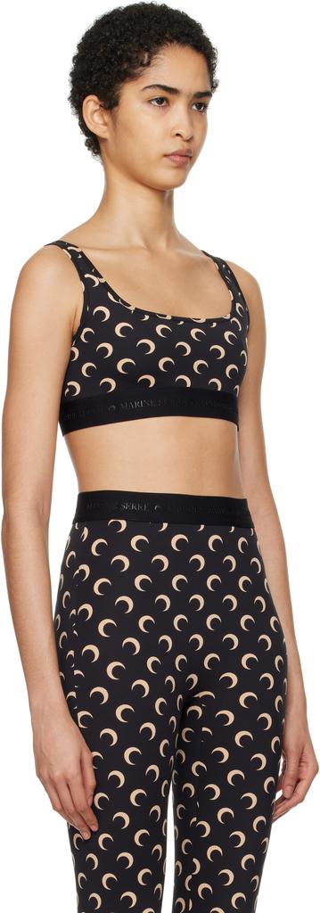MARINE SERRE Black 
Beige Moon Printed Jersey Sport Bra