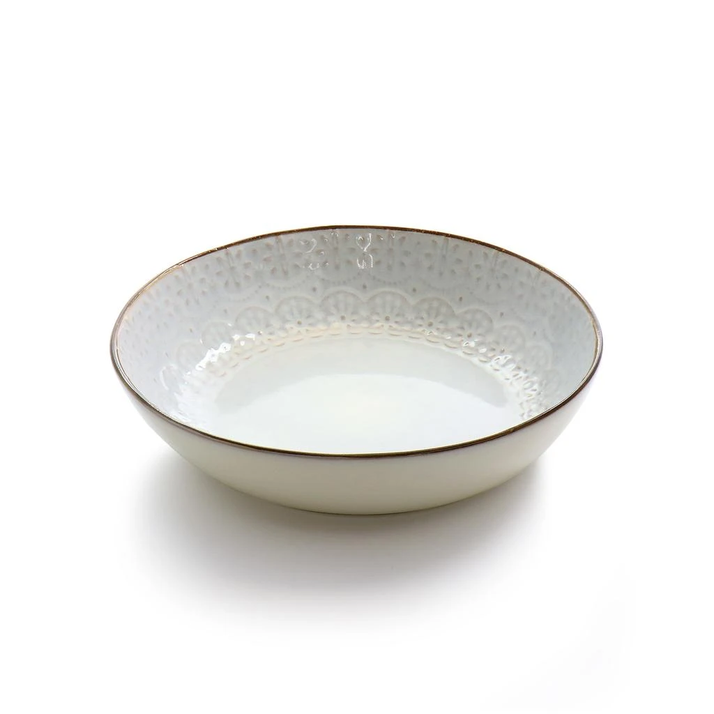 Elama Countess 16 Piece Embossed Double Bowl Stoneware Dinnerware Set in Ivory 5