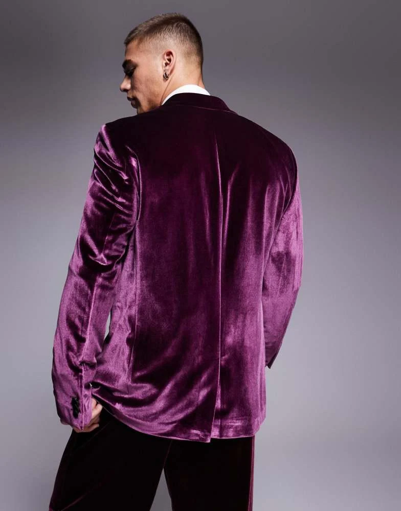 ASOS ASOS DESIGN slim velvet tuxedo blazer in burgundy 5