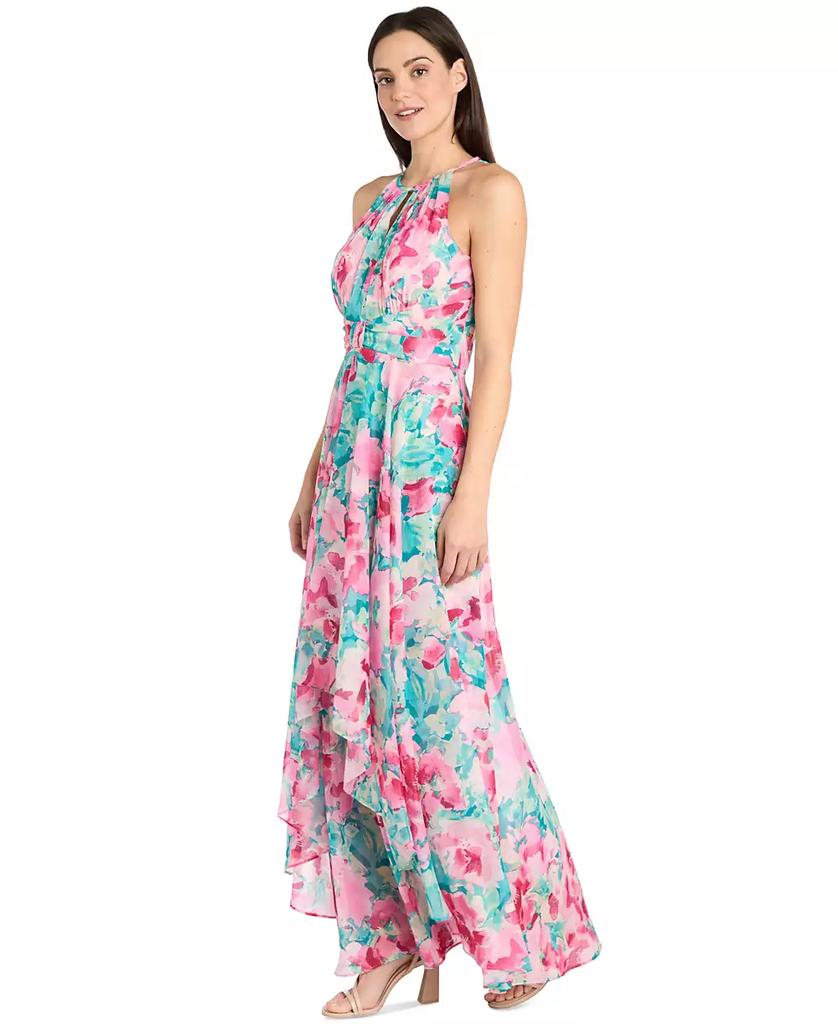 R & M Richards Women's Floral-Print Halter Gown