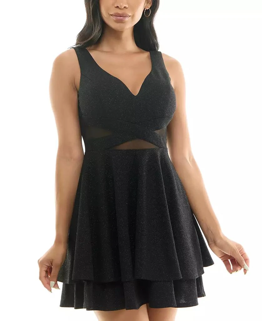 Emerald Sundae Juniors' Illusion-Waist Glitter A-Line Dress 1