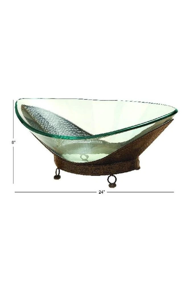 UMA Clear Tempered Glass Traditional Kitchen Serving Bowl with Brown Metal Base 4