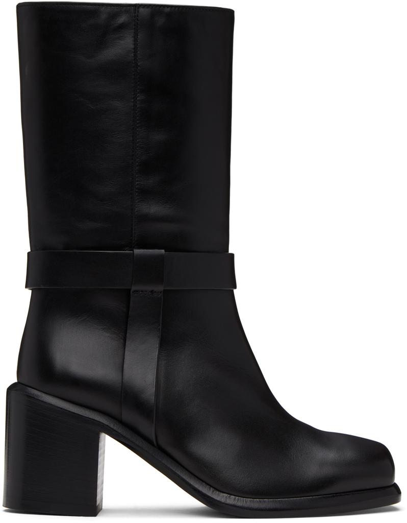 LEGRES Black Square Toe Biker Boots