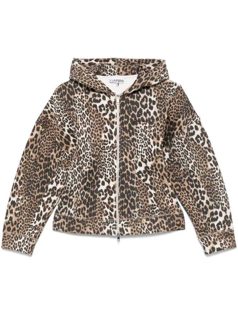 Ganni Ganni Leopard Print Organic Cotton Hoodie 1