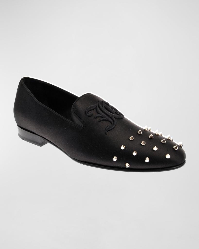 John Galliano Paris Men's Embroidered Monogram Studded Leather Loafers