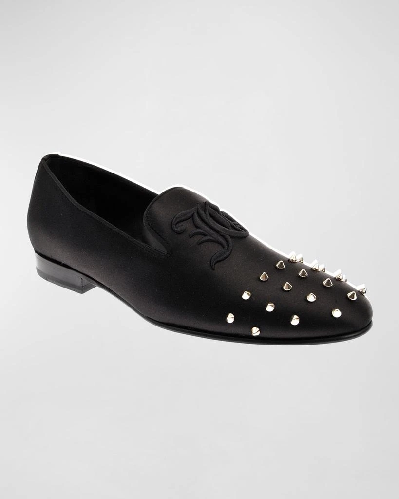John Galliano Paris Men's Embroidered Monogram Studded Leather Loafers 2