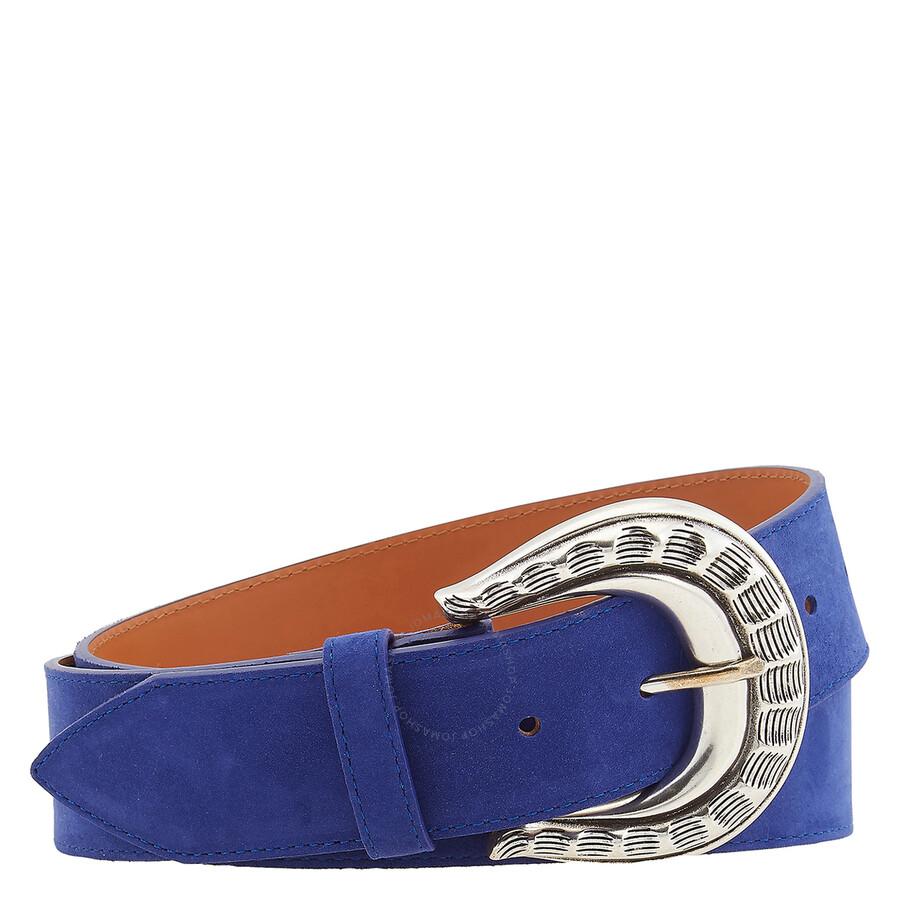 MAISON BOINET Men's Blue Suede Engraved Buckle Belt