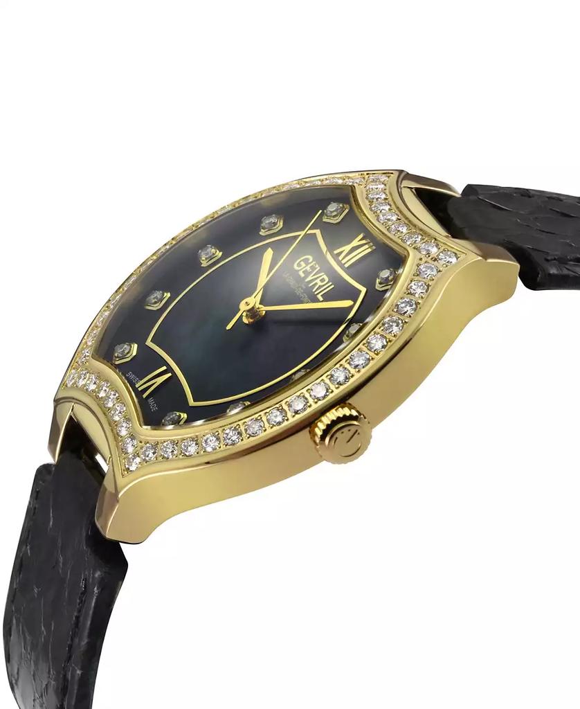 Gevril Women's Lugano Swiss Quartz Black Leather Watch