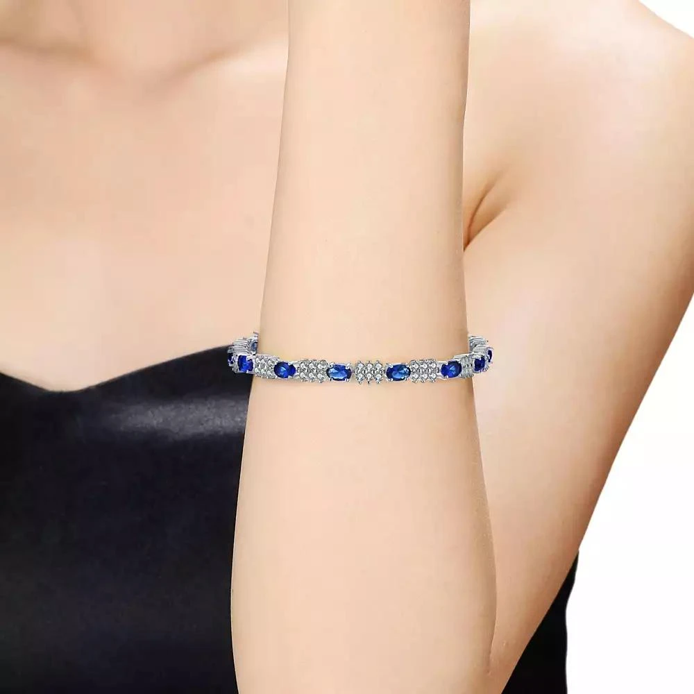 Rachel Glauber Classic White Gold Plated Blue Oval CZ Tennis Bracelet 3