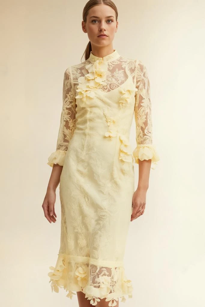 Akalia Lipsy Long Sleeves Lace Midi Dress (Yellow) - Dresses & Skirts - BeyondStyle Akalia Lipsy Long Sleeves Lace Midi Dress (Yellow) - Dresses & Skirts - BeyondStyle