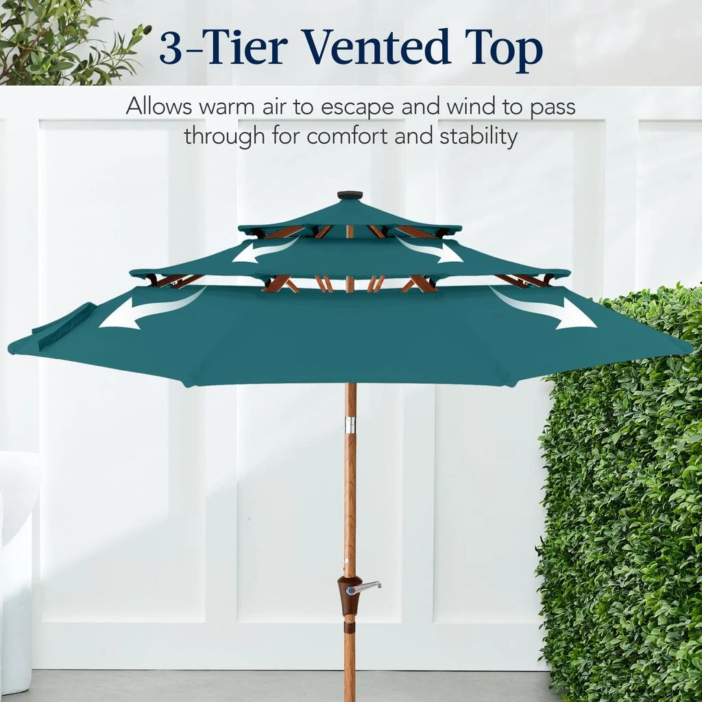 Best Choice Products Woodgrain Pattern 10ft 3-Tier Solar Patio Umbrella w/ 24 LED Lights, Tilt 4
