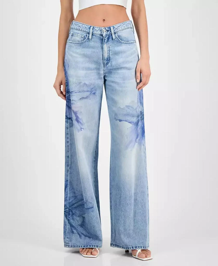 GUESS Women's Bellflower Printed Wide-Leg Jeans 3