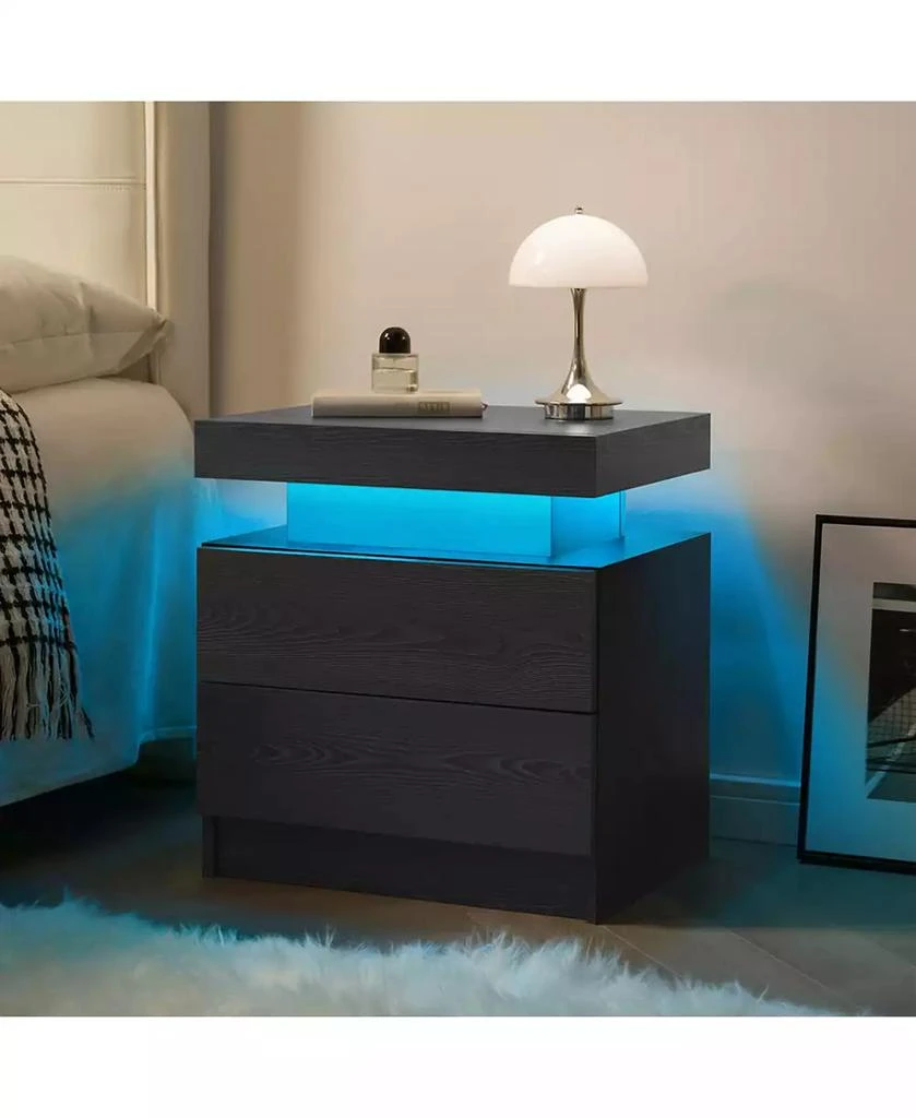 RAINSKEN LED Nightstand with 2 Drawers, Bedside Table Cabinet with Adjustable Color Lighting, Modern End Side Table for Bedroom, Living Room 5