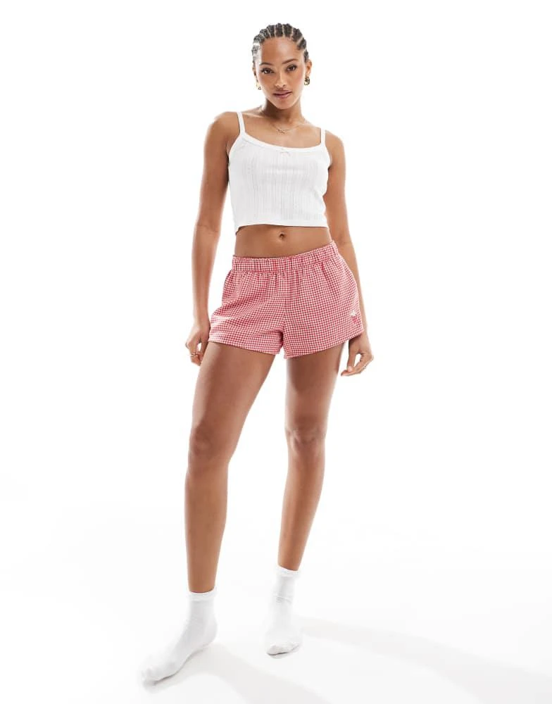 HOLLISTER Hollister nightwear low rise baggy flannel boxer short with logo waistband in red heart print 4