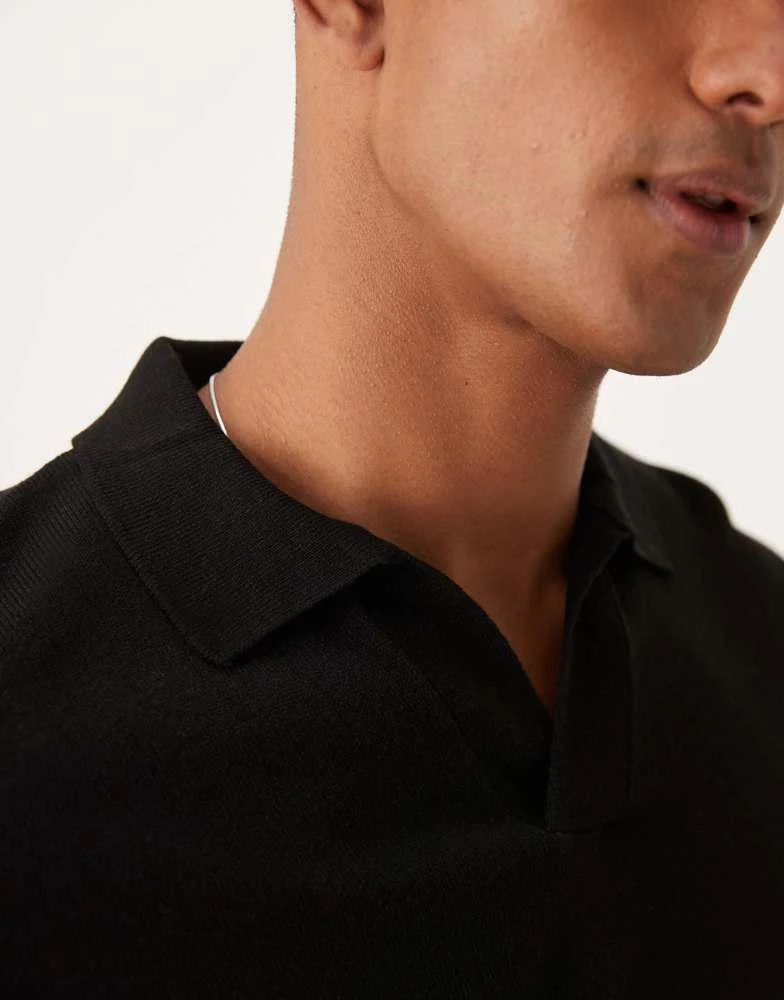 ASOS ASOS DESIGN relaxed  fit knitted long sleeve notch neck polo in black 3