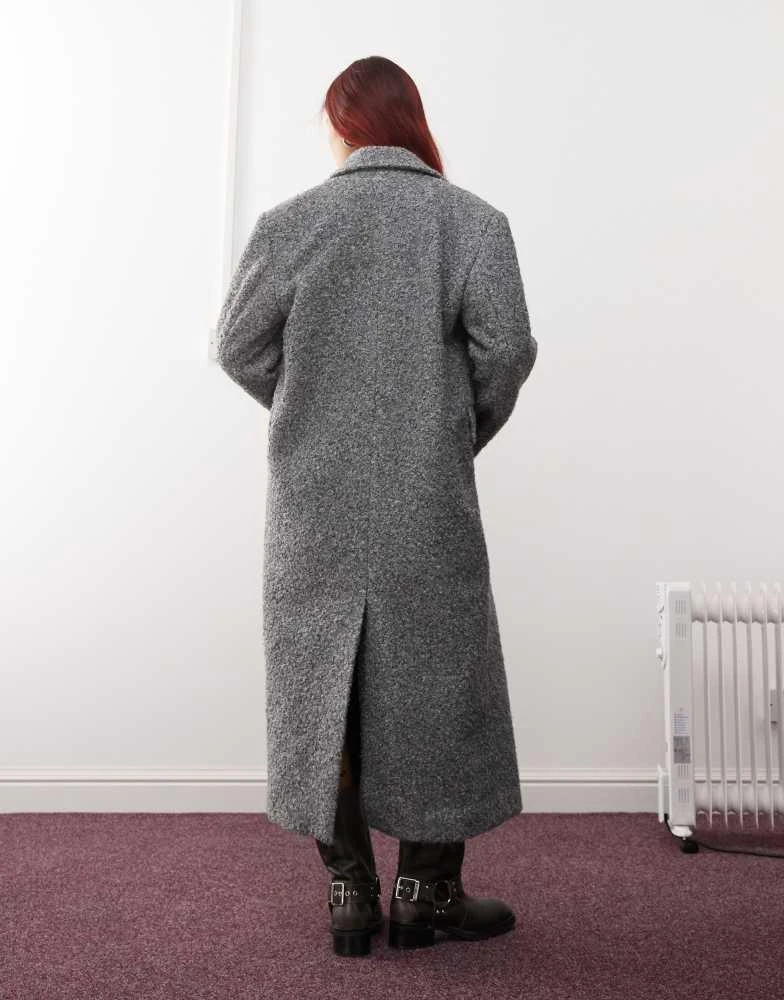 Monki Monki textured long double breasted coat in grey 4