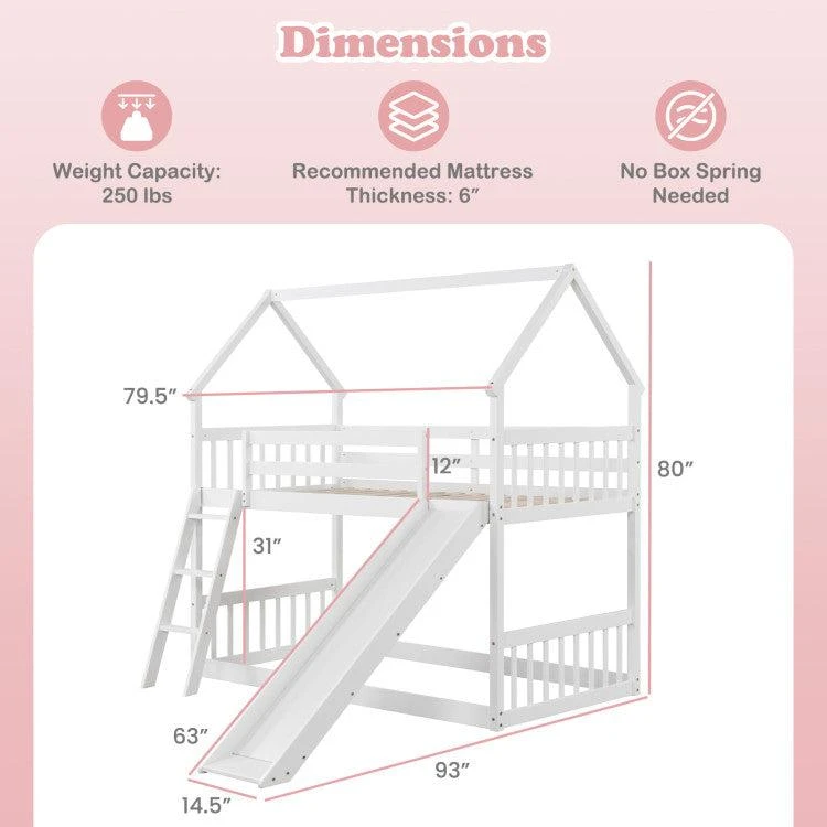 Hivvago Twin Over Twin House Bunk Bed with Slide and Ladder-White 6