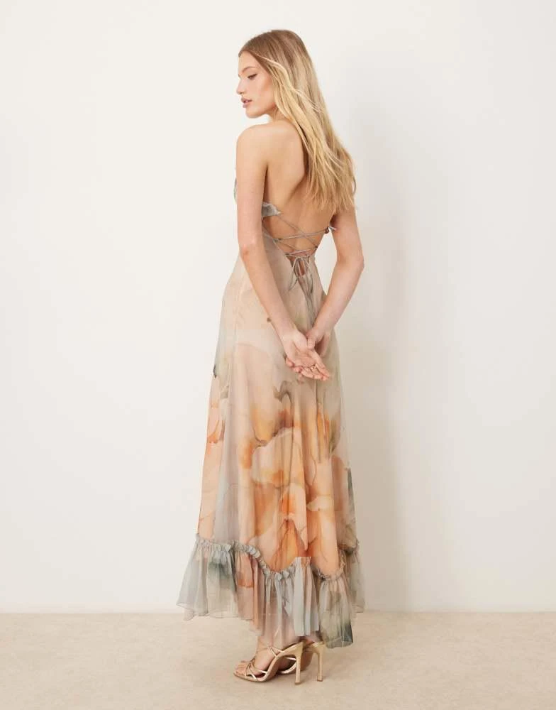 ASOS ASOS DESIGN pleated bust cami maxi dress with ruffle pephem in abstract floral print 4