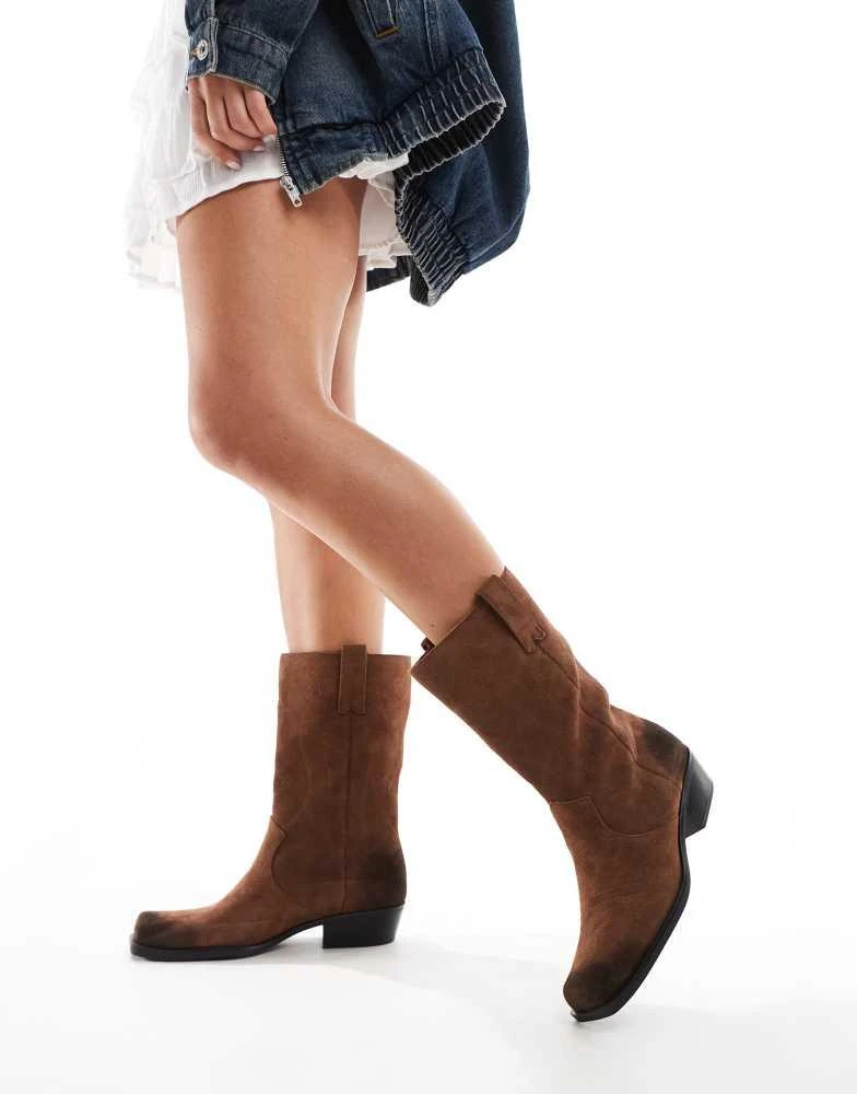 Pull&Bear Pull&bear suede mid calf boots in brown 1