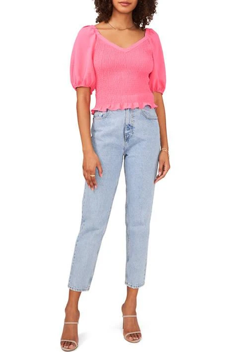 1. State Womens Puff Sleeve V Neck Smocked Top 3