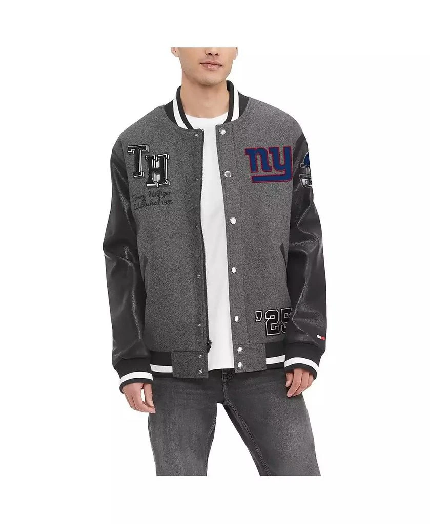 Tommy Hilfiger Men's Heather Gray, Black New York Giants Gunner Full-Zip Varsity Jacket 1