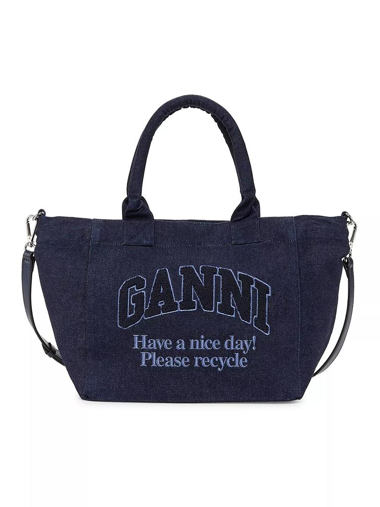 Ganni Small Easy Denim Shopper Tote Bag