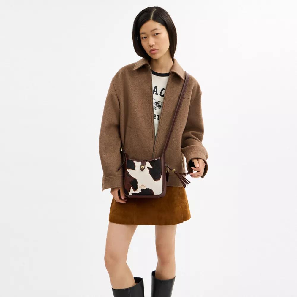 Coach Hadley Mini Crossbody Bag With Cow Print And Tassel