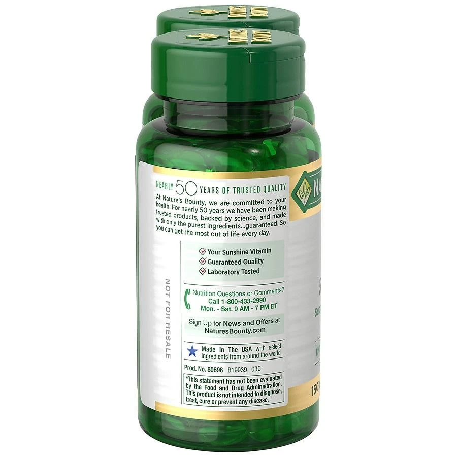 Nature's Bounty Vitamin D3 2000 IU Softgels, Twin Pack 3
