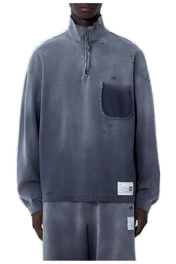 Maison MIHARA YASUHIRO Maison Mihara Yasuhiro Sun Faded Like Quarter Zip-Up Distressed Sweatshirt