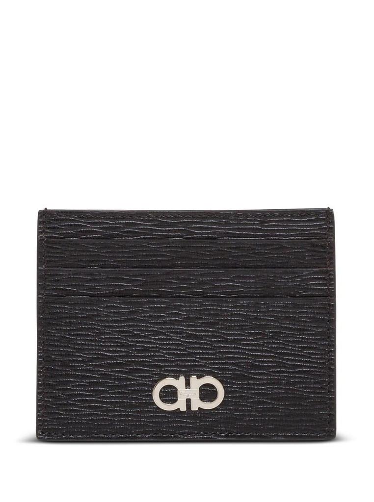 Salvatore Ferragamo Salvatore Ferragamo Man'S Revival Black  Leather Card Holder With Gancini Buckle