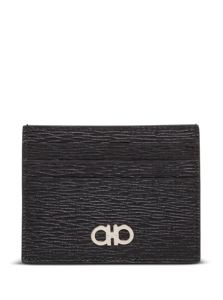 Salvatore Ferragamo Salvatore Ferragamo Man'S Revival Black  Leather Card Holder With Gancini Buckle 1